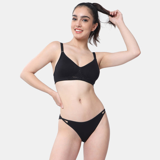 Envie Non-Padded Non-Wired Full Coverage T-Shirt Lace Bra - NVB1088 (Black)