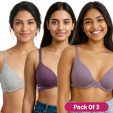 Envie Padded Wired 3/4th Coverage Demi Cup Bra (Pack of 3) - NVBDEMI (Dark Purple - Light Purple- Grey Melange)