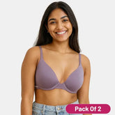 Padded wired demi cup bra for women in light purple pack of 2 with flattering 3/4th coverage design