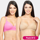 Envie Pack of 2 Non-Padded Non-Wired 3/4th Coverage Minimizer Bra - NVB1001 (Skin - Pink)
