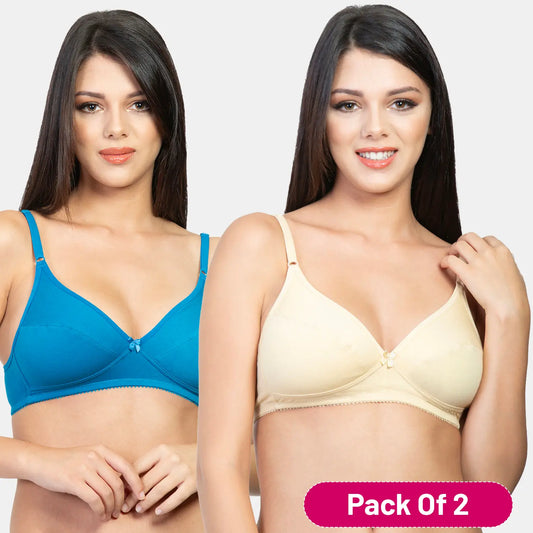 Envie Pack of 2 Non-Padded Non-Wired 3/4th Coverage Minimizer Bra - NVB1001 (Nude - Royal Blue)