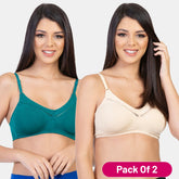 Envie NVB1005 Pack of 2 Minimizer Bras Nude and Green Cotton Support Bra Set