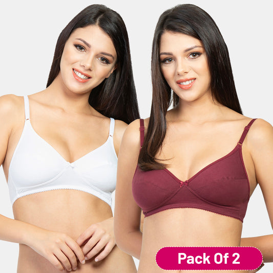 Envie Pack of 2 Non-Padded Non-Wired 3/4th Coverage Minimizer Bra - NVB1001 (White -Wine)