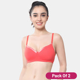 Envie Pack of 2 Padded Non-Wired 3/4th Coverage T-Shirt Bra - NVB1007 (Coral Red)