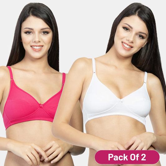 Envie Pack of 2 Non-Padded Non-Wired 3/4th Coverage Minimizer Bra - NVB1001 (White - Fusia Pink)