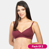 Envie Pack of 2 Non-Padded Non-Wired 3/4th Coverage Minimizer Bra - NVB1001 (Wine)