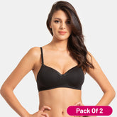 Envie Pack of 2 Padded Non-Wired 3/4th Coverage T-Shirt Bra - NVB1007 (Black)