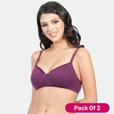 Envie Pack of 2 Padded Non-Wired 3/4th Coverage T-Shirt Bra - NVB1007 (Plum)