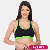 Envie Pack of 2 Non-Padded Non-Wired Full Coverage Sports Bra - NVB1016 (Black J Green)