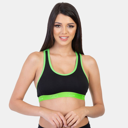 Envie Value+ Non-Padded Non-Wired Full Coverage Sports Bra - NVB1016 (Black J Green)