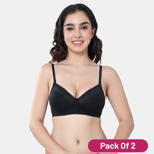 Envie Value+ Padded Non-Wired 3/4th Coverage T-Shirt Lace Bra - NVB1111 (Black)