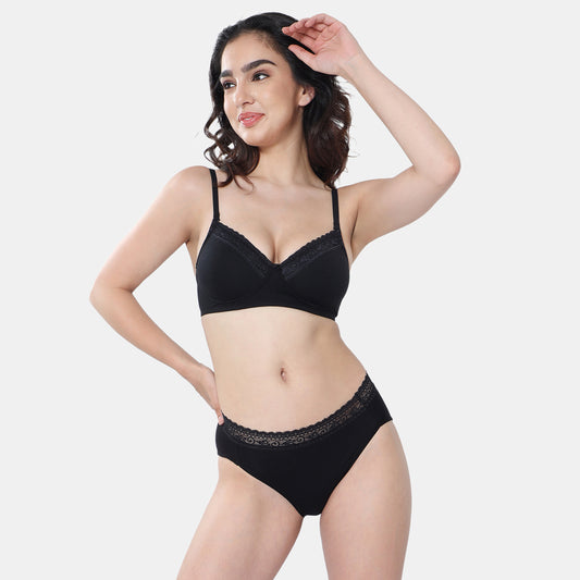 Envie Value+ Padded Non-Wired 3/4th Coverage T-Shirt Lace Bra - NVB1111 (Black)