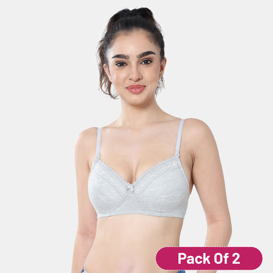Envie Value+ Padded Non-Wired 3/4th Coverage T-Shirt Lace Bra - NVB1111 (Grey Melange)