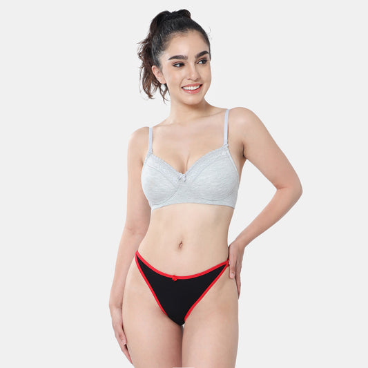Envie Value+ Padded Non-Wired 3/4th Coverage T-Shirt Lace Bra - NVB1111 (Grey Melange)