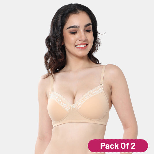 Envie Value+ Padded Non-Wired 3/4th Coverage T-Shirt Lace Bra - NVB1111 (Nude)