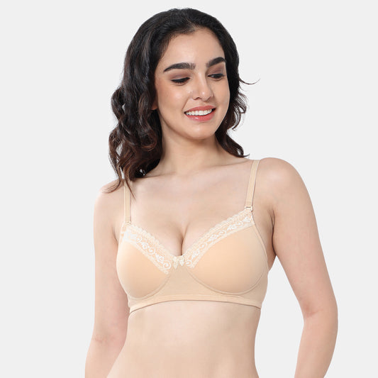 Envie Padded Non-Wired 3/4th Coverage T-Shirt Lace Bra - NVB1111 (Nude)