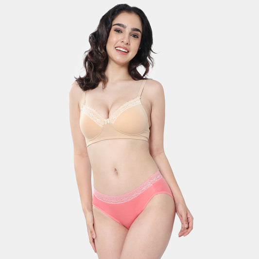Envie Value+ Padded Non-Wired 3/4th Coverage T-Shirt Lace Bra - NVB1111 (Nude)