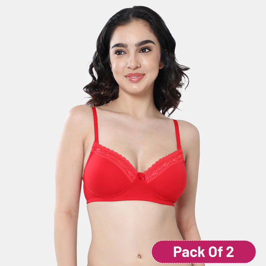 Envie Value+ Padded Non-Wired 3/4th Coverage T-Shirt Lace Bra - NVB1111 (Red)