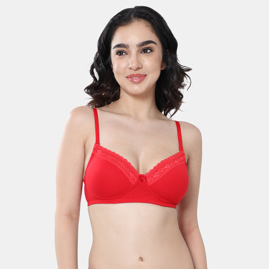 Envie Padded Non-Wired 3/4th Coverage T-Shirt Lace Bra - NVB1111 (Red)