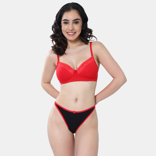 Envie Value+ Padded Non-Wired 3/4th Coverage T-Shirt Lace Bra - NVB1111 (Red)