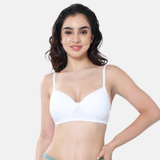 Envie Padded Non-Wired 3/4th Coverage T-Shirt Lace Bra - NVB1111 (White)