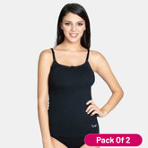 Envie Pack of 2 Regular Fit Round Neck Short Length Basic Camisole - NVC3001 (Black)