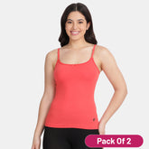 Envie Pack of 2 Regular Fit Round Neck Short Length Basic Camisole - NVC3001 (Coral Red)