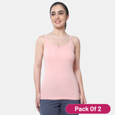 Envie Pack of 2 Regular Fit Round Neck Short Length Basic Camisole - NVC3001 (Peach)