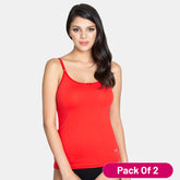 Envie Pack of 2 Regular Fit Round Neck Short Length Basic Camisole - NVC3001 (True Red)