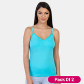 Envie Pack of 2 Regular Fit V-Neck Short Length Moulded Camisole - NVC3004 (Blue Atoll)