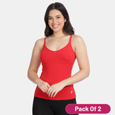 Envie NVC3004 True Red Moulded V-Neck Camisole Pack of 2 Front View