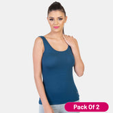 Envie Pack of 2 Regular Fit U-Neck Short Length Tank Top - NVC3006 (M blue)
