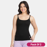 Envie Pack of 2 Relaxed Fit Scoop Neck Short Length Camisole - NVC3010 (Black)