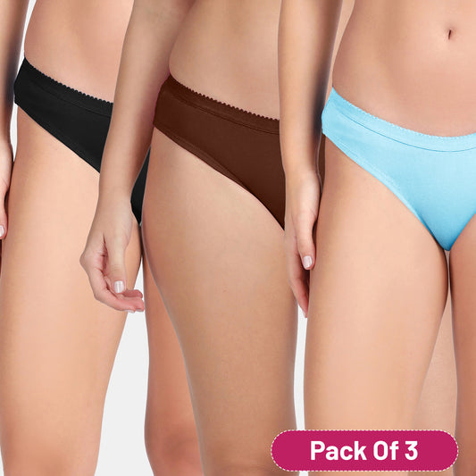 Envie Low Rise Half Coverage Bikini (Pack of 3) - NVP2050 (Blue Brown Black)