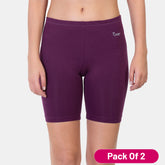 Envie Pack of 2 Hugged Fit Thigh Length Cycling Shorts - NVS5019 (Plum)