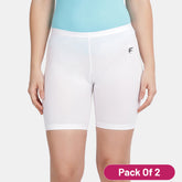 Envie Pack of 2 Hugged Fit Thigh Length Cycling Shorts - NVS5019 (White)
