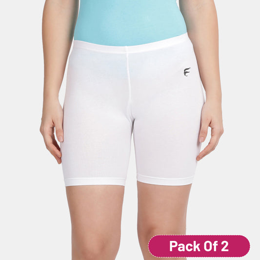 Envie Value+ Hugged Fit Thigh Length Cycling Shorts - NVS5019 (White)