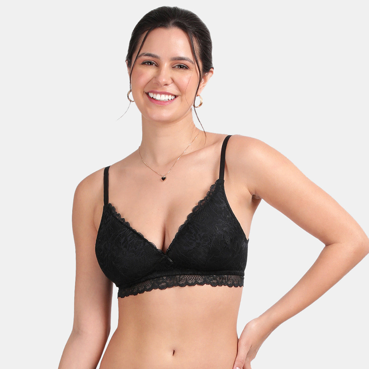Envie Padded Non-Wired 3/4th Coverage Lace Bra - NVB1131 (Black)