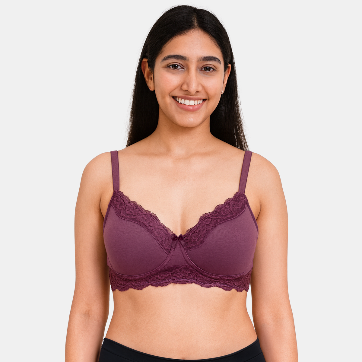 Envie Padded Non-Wired 3/4th Coverage Lace Bra - NVB1151 (Dark Purple)