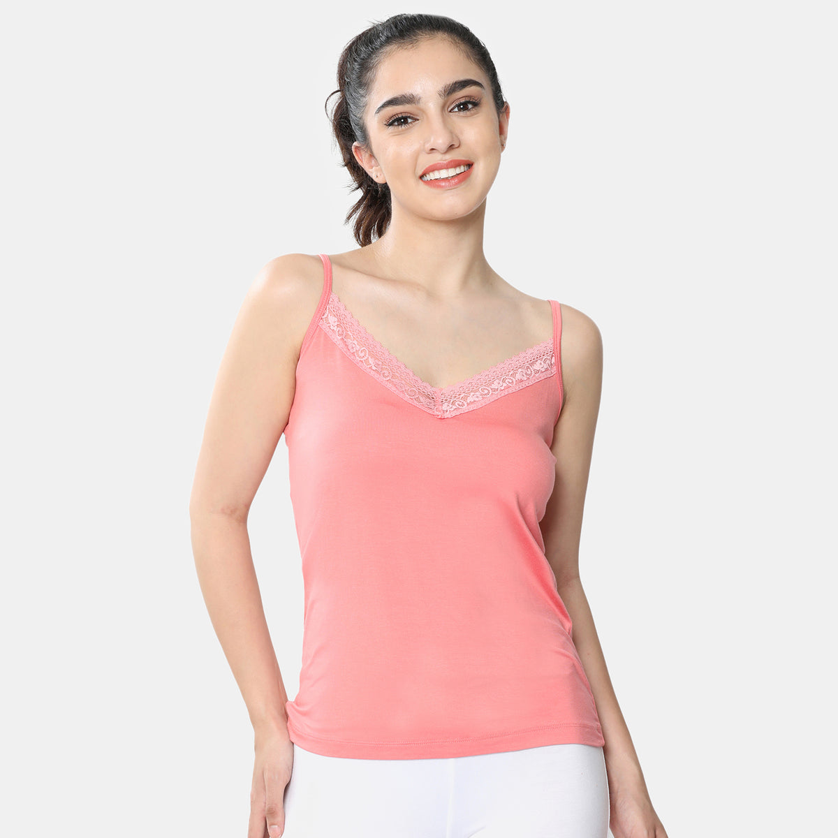 Envie Regular Fit V-Neck Short Length Lace Camisole - NVC3030 (Woodrose)