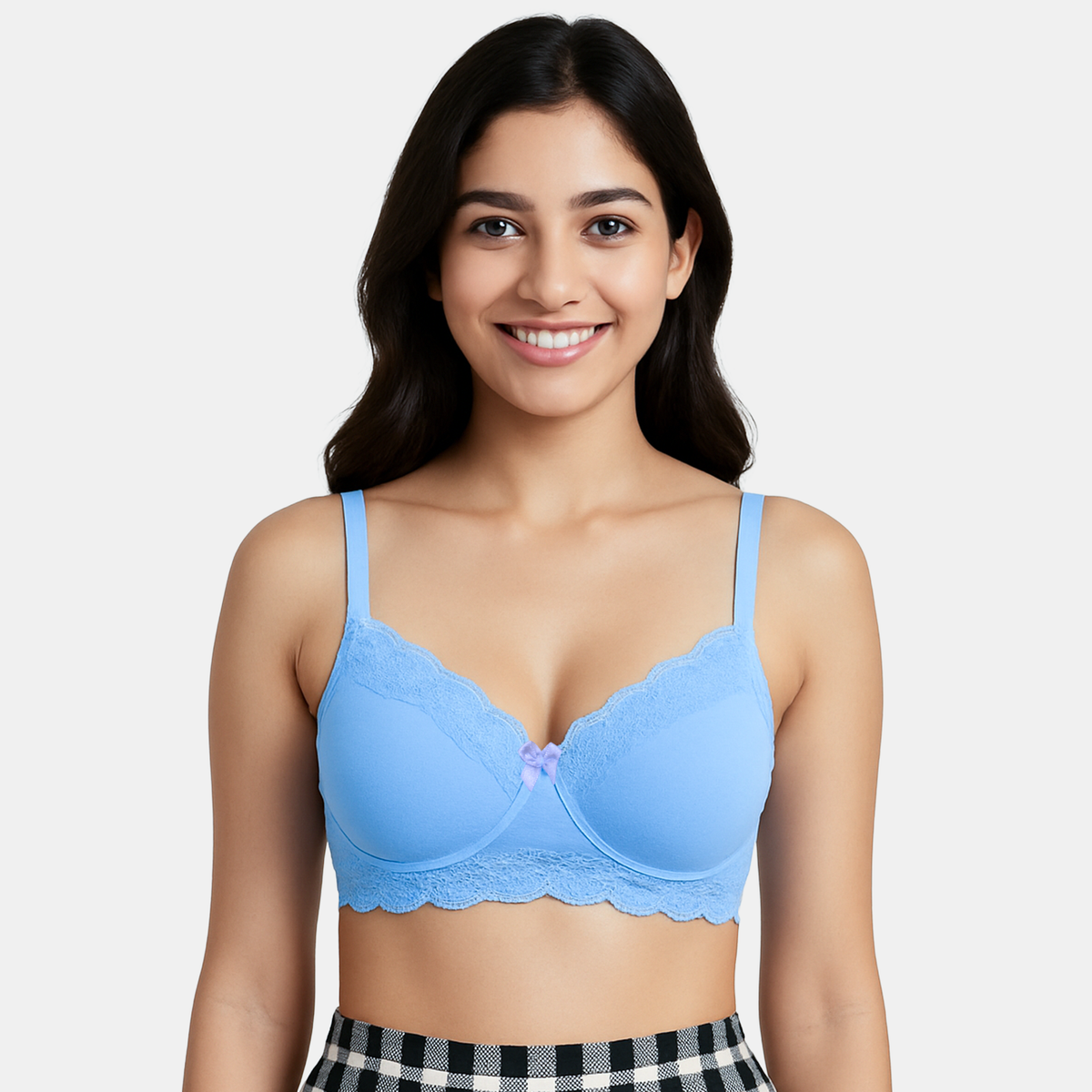Envie Padded Non-Wired 3/4th Coverage Lace Bra - NVB1151 (Powder Blue)