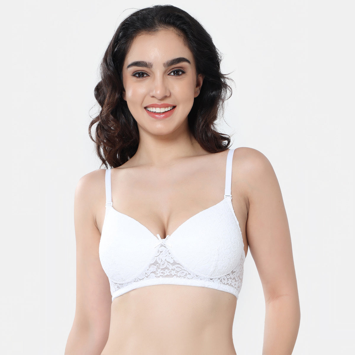 Envie Padded Non-Wired 3/4th Coverage T-Shirt Lace Bra - NVB1118 (White)