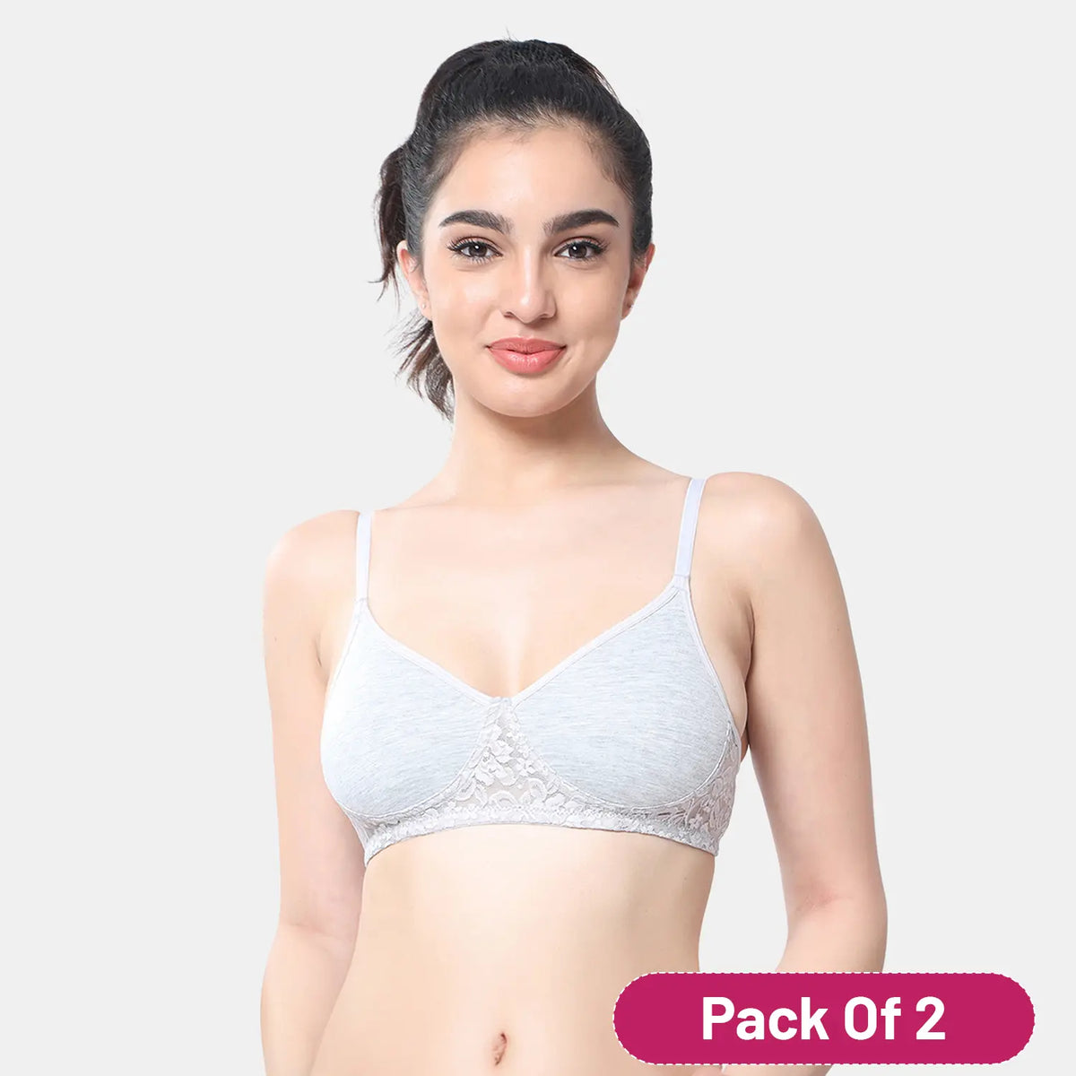 Envie Value+ Non-Padded Non-Wired 3/4th Coverage T-Shirt Lace Bra - NVB1090 (Grey Melange)