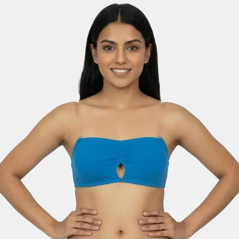 Best blue bandeau bra India Envie NVB1141 non padded non wired medium coverage strapless bra for western wear