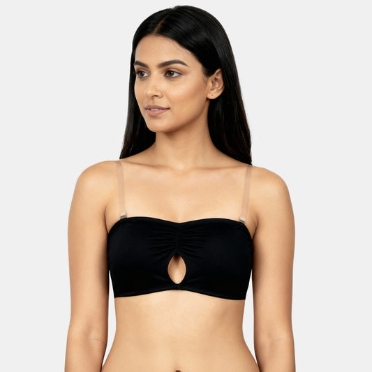 Envie Medium Coverage Bandeau Bra with Transparent Back- NVB1141 (Black)