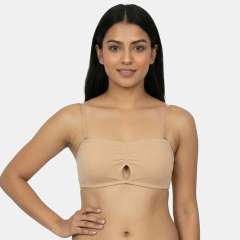 Envie Medium Coverage Bandeau Bra with Transparent Back- NVB1141 (Nude)