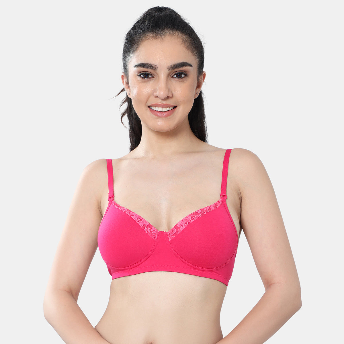 Envie Padded Non-Wired 3/4th Coverage T-Shirt Lace Bra - NVB1115 (Fusia)