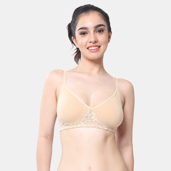 Envie Non-Padded Non-Wired 3/4th Coverage T-Shirt Lace Bra - NVB1090 (Nude)