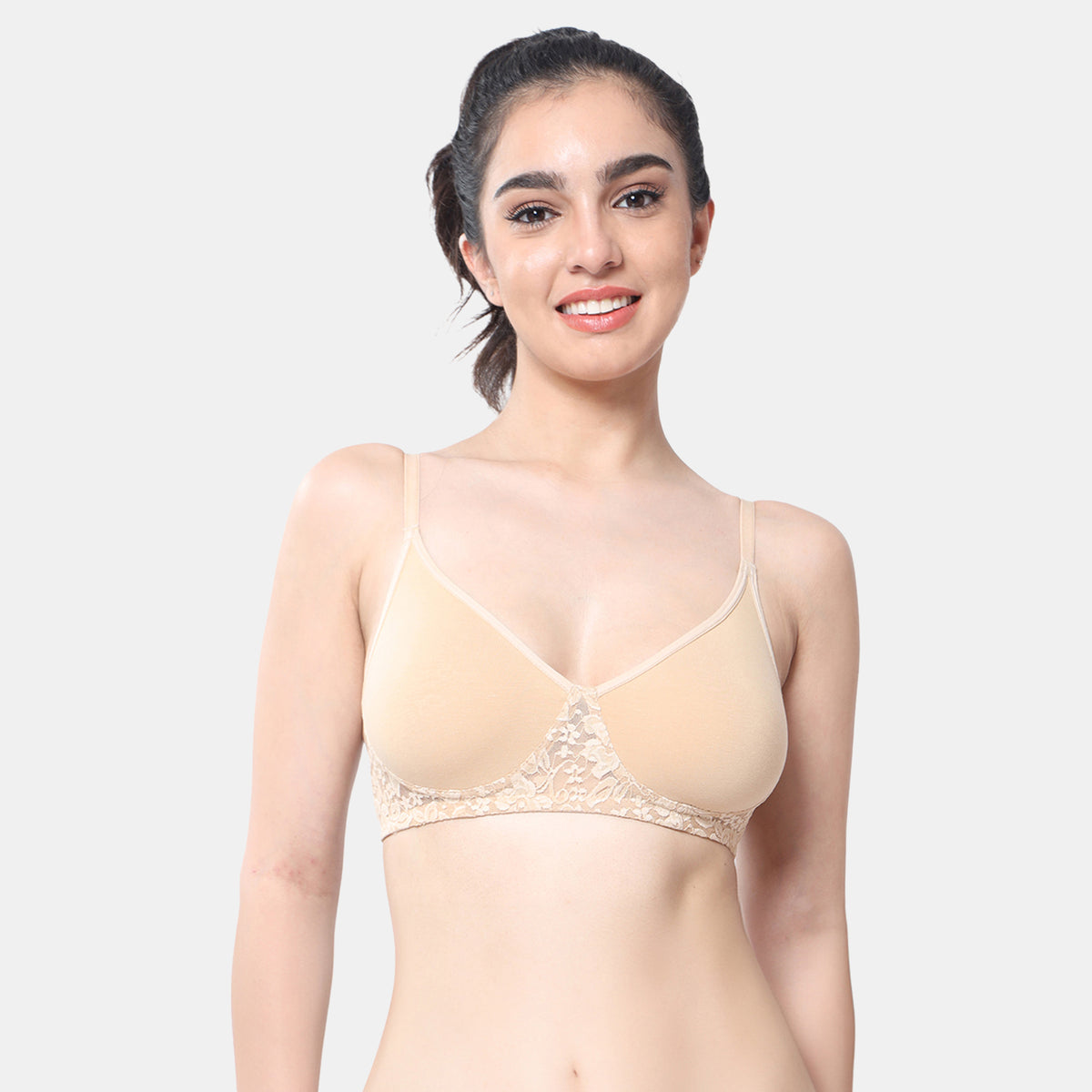 Envie Non-Padded Non-Wired 3/4th Coverage T-Shirt Lace Bra - NVB1090 (Nude)