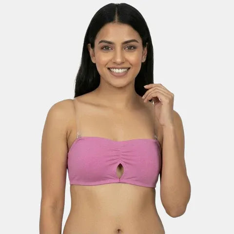 Pink bandeau bra Envie transparent back medium coverage strapless bra for off shoulder and tube outfits